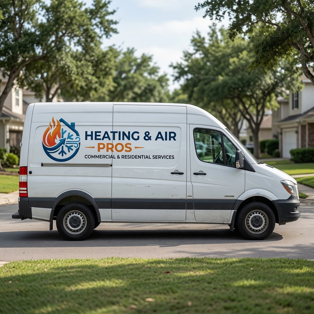 Local heating and air service van serving Johnstown